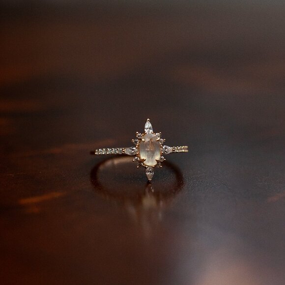 Sundae Faire Jewelry - Lilith Labradorite Ring, Gemstone Rings, Dainty Stackable Gold Ring